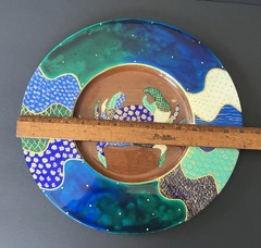 Bibi Leon Hand Crafted Painted Crab Mahogany Wood Charger Plate Tray Signed