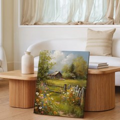 Rustic Country Landscape Canvas Wall Art Floral Meadow Barn Scene Decor Print