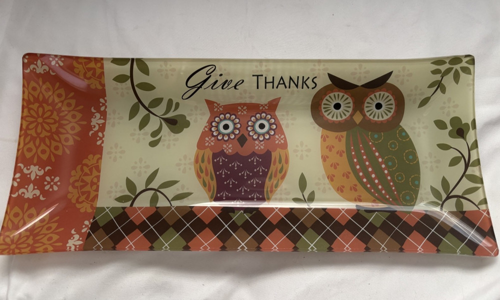 Hobby Lobby Autumn «Give Thanks» Decor Tray Owls 14 1/4″L X 6″W X 1″H.