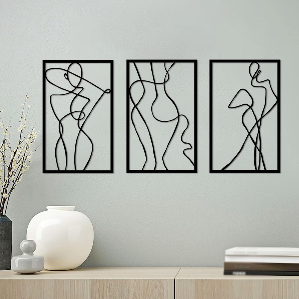 3 PCS Black Metal Woman Abstract Female Wall Art Hanging Decor 15.7×9.8 Inch