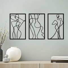 3 PCS Black Metal Woman Abstract Female Wall Art Hanging Decor 15.7×9.8 Inch