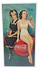 Vintage Desperate Enterprises Coca Cola 50th Anniversary Bathers Metal Tin Sign