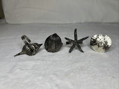 Coastal Hardware Nautical Beach Shells Napkin Rings Brushed Metal Lot Set 4
