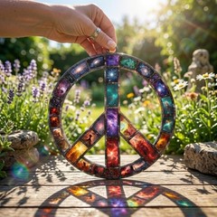 Galaxy Peace Sign Acrylic Suncatcher, Cosmic Peace Symbol Window Hanging Decor
