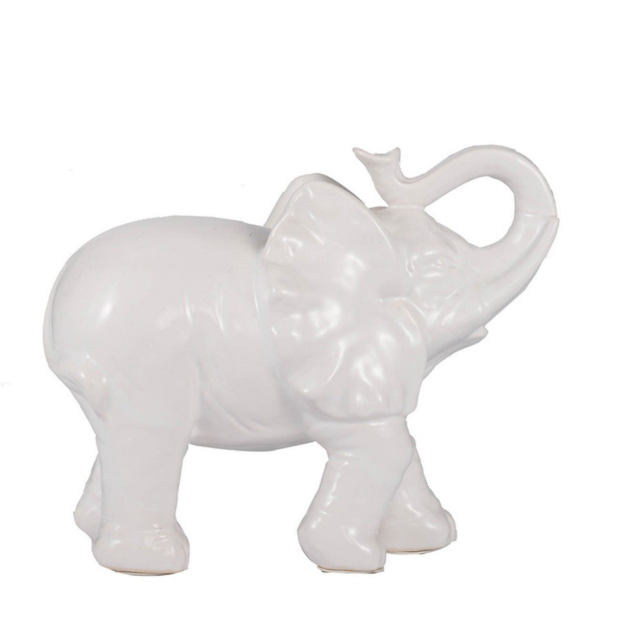 9 inch Home Decorative Trumpeting Elephant Accent Figurine White Dolomite Small