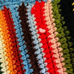 Handmade Crochet Afghan Throw Blanket Multicolor Rainbow Striped Blue Fringe