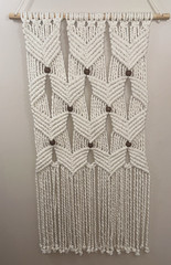 Macrame Wall Hanging Boho Chic Farmhouse 19″ W X 33″ L Ivory w/ Brown Balls NWOT