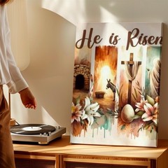 Wall Art He Is Risen Easter Cross Empty Tomb Floral Christian Religious Decor