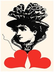 1848.Lady’s face drawing with two hearts quality Poster.Home interior design art