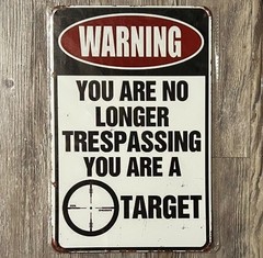 Warning Your Are No Longer Trespassing You Are A Target 8 x 12 Metal Sign new!