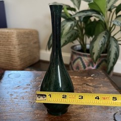 «Tsurukubi» Crane’s Neck Shaped Japanese Flower Bud Vase Green Copper 7 in