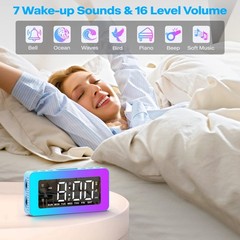 RGB Night Light Alarm Clock for , Teenagers, Adults, Mirrored Clock with Dual…