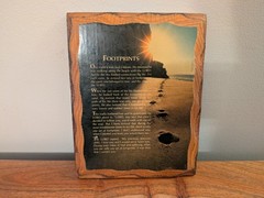 Vintage Footprints Wooden Lacquered Plaque Beach Scene with Sunrise