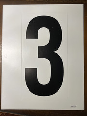 #3 Vinyl Number Sticker Large 9″ x 5″ black on white for outdoor
