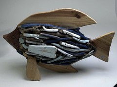 Driftwood Fish Sculpture Handcrafted Home Decor Beach Coastal Theme 17in Tall