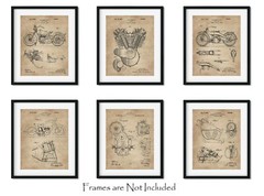 6 American Motorcycle Lovers Patent Art Prints Harley Davidson 8×10 in Wall Gift