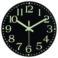 Wooden Glow in The Dark Clock, 8 inch Silent Non-Ticking Battery 8 INCH Black