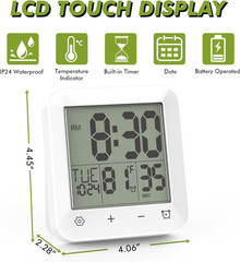 Digital Shower Clock Waterproof Bathroom Wall Clock Timer With Touch Screen