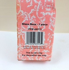 Decorative Glass Rose In Original Box Pink Stem And Green Leaves 8 Inches Long