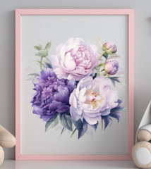 Peonies Wall Art Print, Floral Wall Art Decor, Pink and Purple Peonies Bouquet