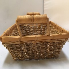 Woven Seagrass Basket Unisex Medium Tan Rectangular Bamboo Handles Cottagecore