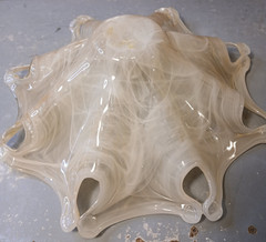 Murano Style Vintage Organic 12″ Art Glass Bowl | Alabaster Swirl MCM Opalescent