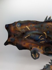 Fish Metal Art Free-Standing Torch Cut Sculpture Brutalist Pantina Steel Heavy