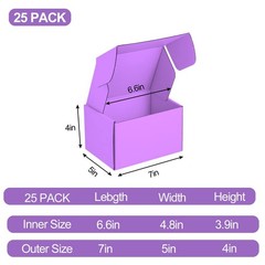 25 Pack Small Shipping Boxes Purple Corrugated Cardboard Box 7x5x4 inches，