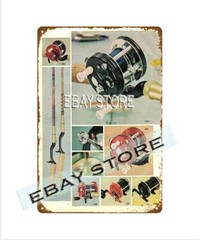 Garcia Ambassadeur fishing reels tackle rods retro tin sign western artwork