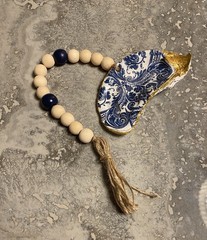 Louisiana Oyster Beaded With Tassel-NEW Blue Beige White