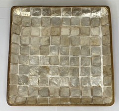 Gibson Everyday Acacia Wood Square Serving Plate Bowl Capiz Shell Inside Mosaic