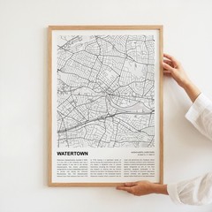 Watertown Map Print, Massachusetts Travel Poster, Modern Map, Wall Decor Art
