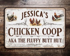Custom Chicken Coop Sign, Vintage Design, Personalized (8 x 12) Tin Metal Signs