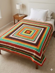 Vintage MCM 1960s 1970s Afghan Granny Core Blanket Throw Handmade Crochet