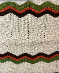 Afghan Crocheted Chevron Throw Blanket Zig Zag Beige Orange Green Brown 53 X 68