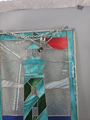 Stained Glass Window Hanging Ocean Lighthouse Sun Catcher Glass Panel 21.25×12.5