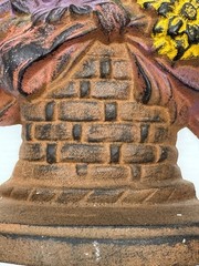 Antique Upper Deck Cast Iron Doorstop 11″ Basket Flowers Puppy Dog Floral VTG