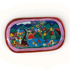 Vintage Mexican Folk Art Clay Pottery Hand Painted Wall Hanging Dish colorful 13