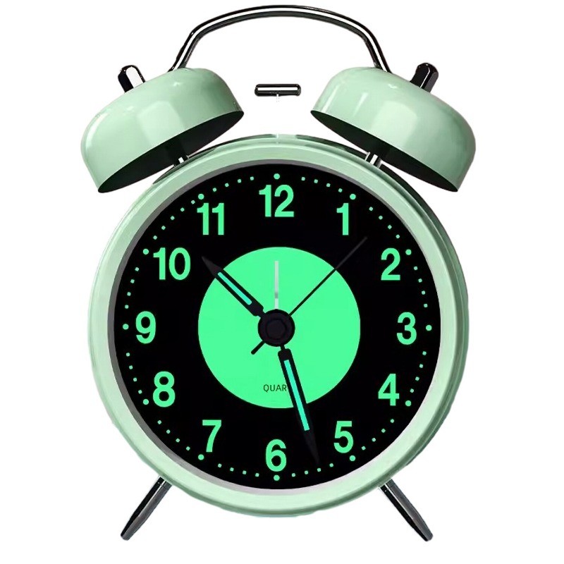 Retro Twin Bell Alarm Clock Quartz Silent Luminous Dial Nightlight Analog Clock