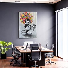 BANKSY Art Black and White Cartoon Mickey Mouse Canvas Pop Art Decor