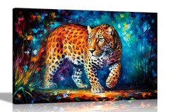 Leopard in Forest Abstract Canvas Wall Art Colourful Pictures Painting Re print