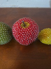 Vtg MCM Push Pin Sequined Beaded Faux Fruit Life Sized Kitchy Eclectic