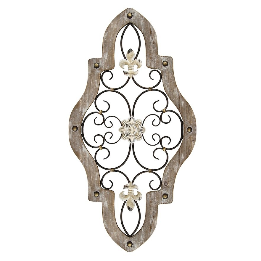 Rustic Wood & Metal Scroll Wall Decor – Vintage Floral Design