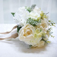 9.8″ Bridal Holding Wedding Bouquet Real-Looking Mixed Flowers Ivory Greenery