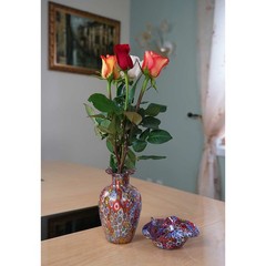 GlassOfVenice Murano Glass Golden Quilt Millefiori Urn Vase
