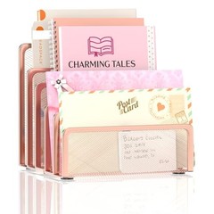 Mail Organizer Countertop with 5 Slot, Metal Mail Holder for Desk, Rose Gold