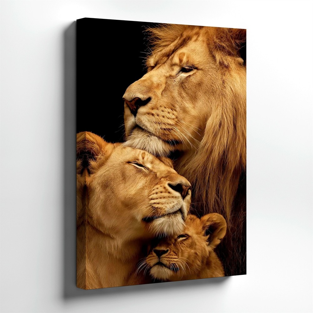 Wall Art Lion Head Portrait Gold Black Abstract Animal Canvas Print Modern Decor