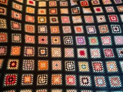 Vintage Afghan Throw Crochet Granny Squares Handmade Multi Colors 65” by 85”