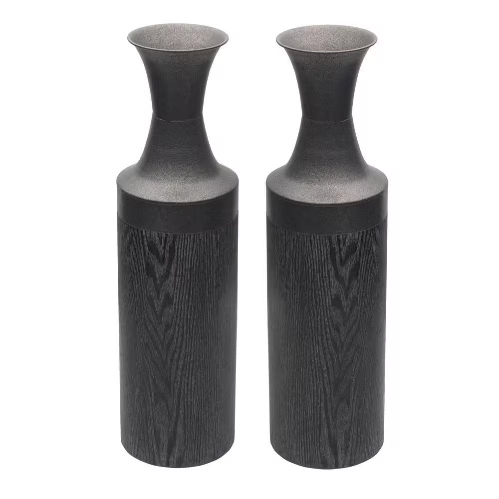 26 In. Metal Vases in Black (Set of 2)