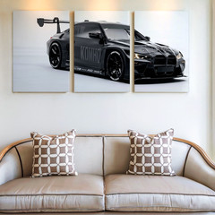3 Pieces Sleek Black Racing Car Modern Large Wall Art Set for Living Set Of 3
